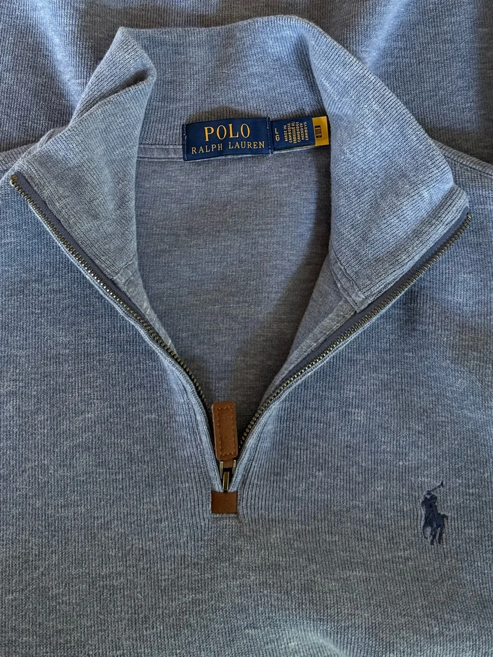 Polo Ralph Lauren Estate Rib Quarter Zip Sweater Blue Gray L Cotton Preppy